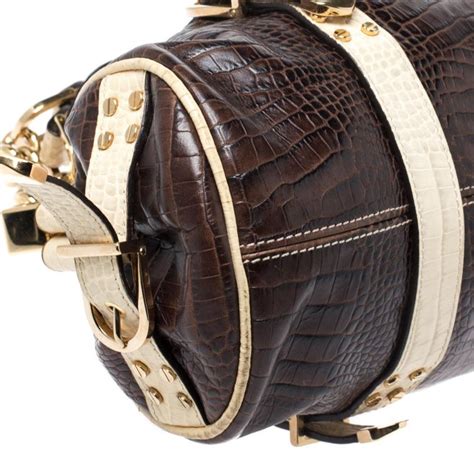 versace brown and cream embossed leather|Versace crocodile.